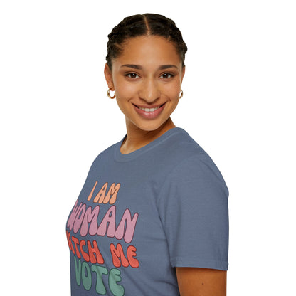 2-sided, I Am Woman Watch Me Vote Dark colors Unisex T-Shirt by theGreenDragonTavern.shop