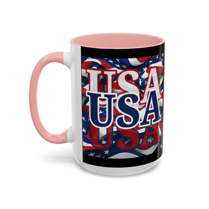 USA Blue font Center Patriot Black Accent Mug by theGreenDragonTavern.shop