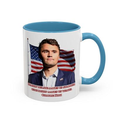 Charlie Kirk, Healthy Debate White Accent Mug by theGreenDragonTavern.shop