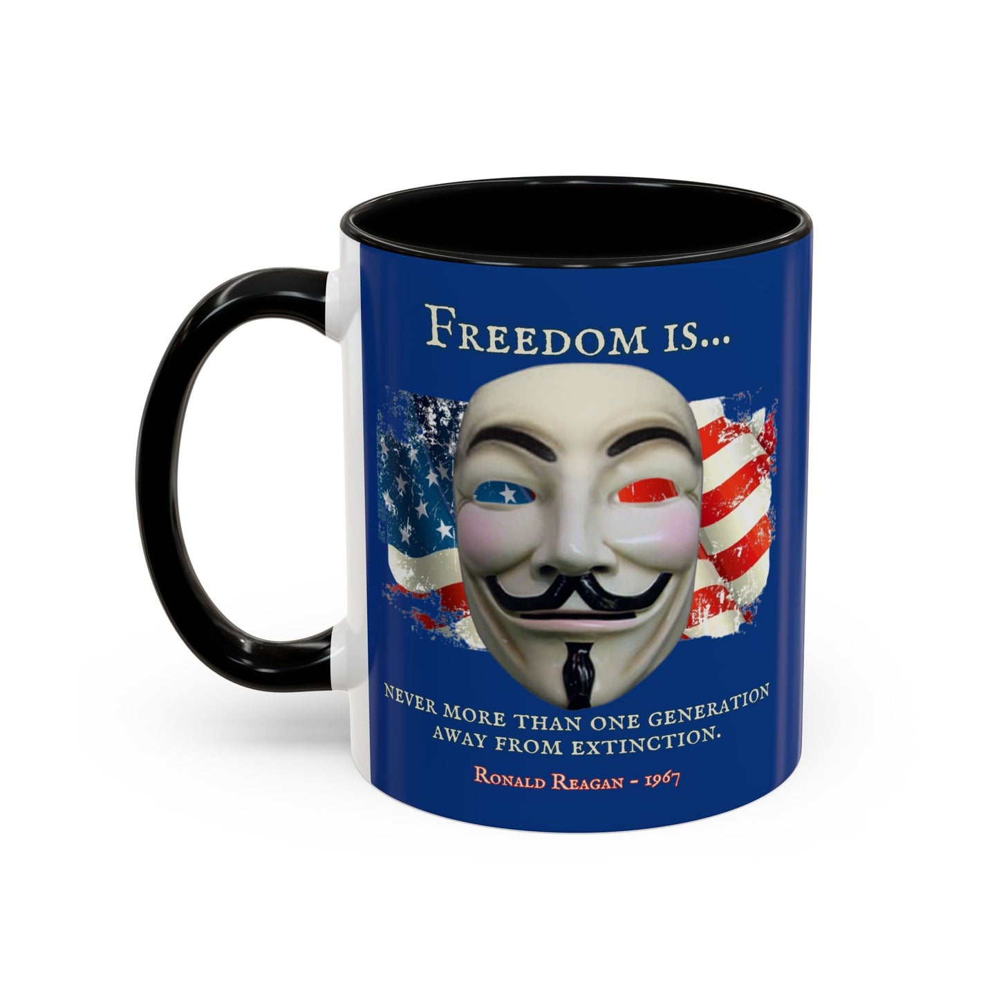 Ronald Reagan Freedom Vendetta Blue Accent Mug by theGreenDragonTavern.shop