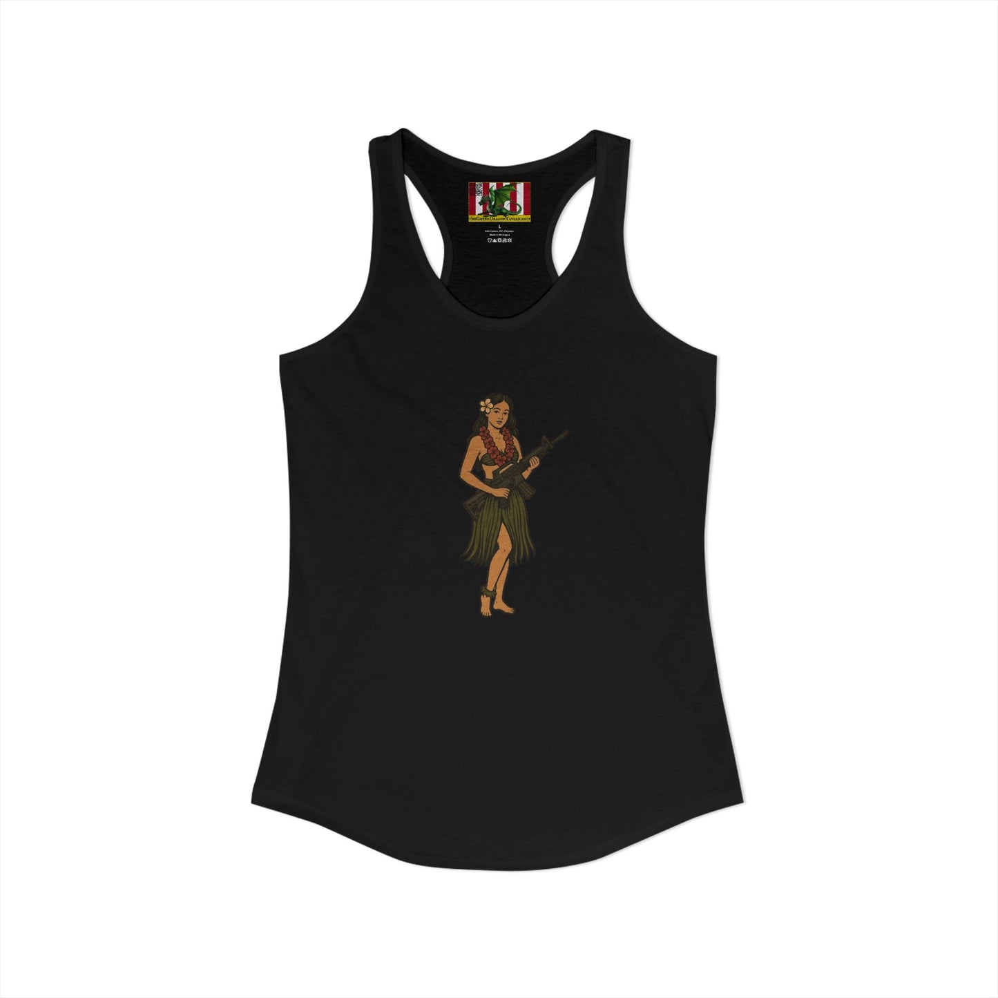 Hula Girl Packin' Heat Women's Racerback Tank Top by theGreenDragonTavern.shop
