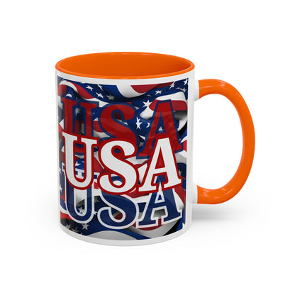 USA White font Center Patriot White Accent Mug by theGreenDragonTavern.shop