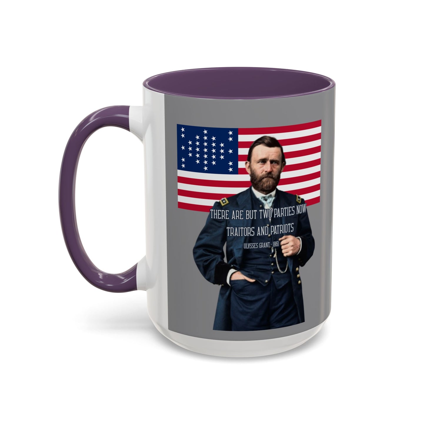 "Traitors and Patriots" Ulysses Grant Grey Accent Mug by theGreenDragonTavern.shop