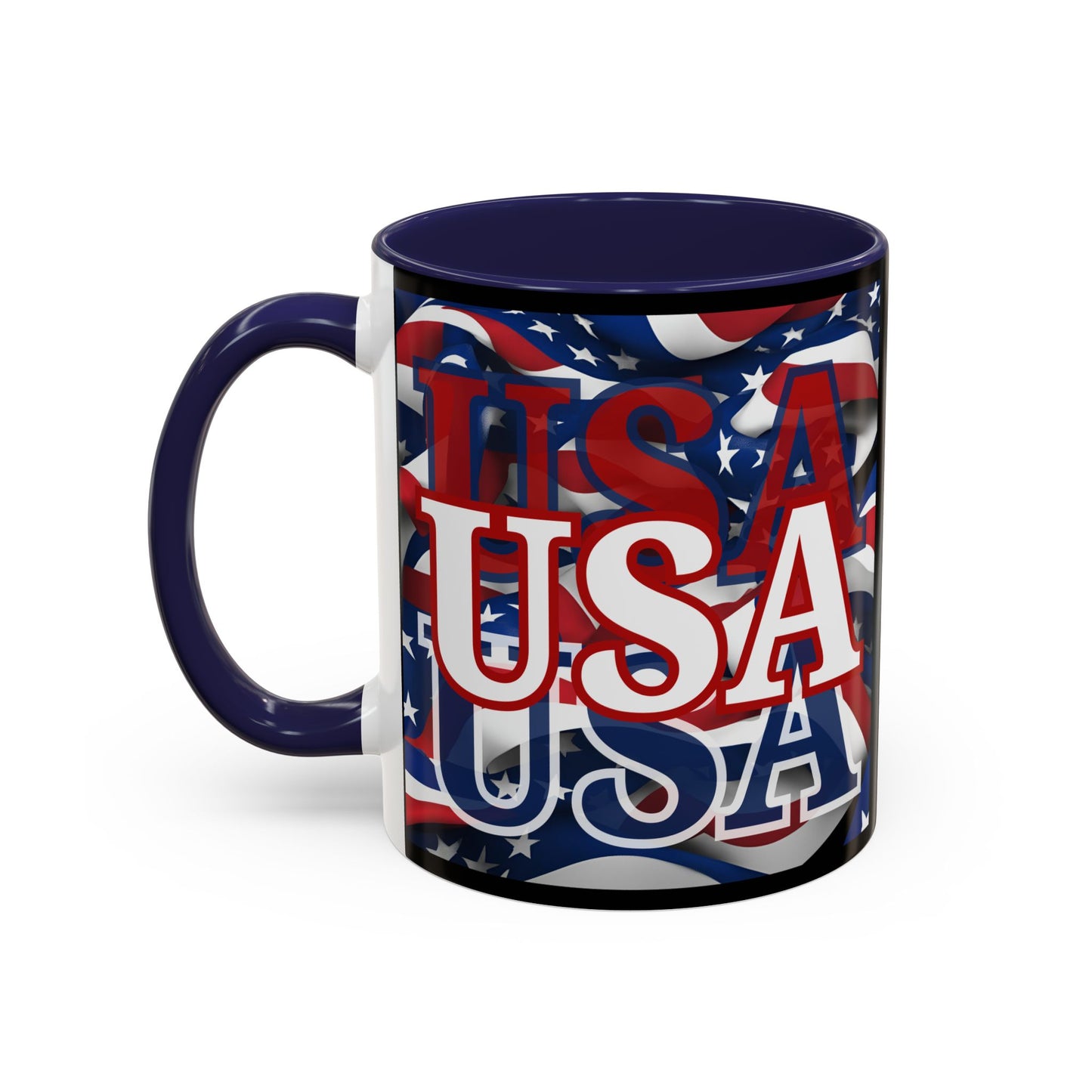 USA White font Center Patriot Black Accent Mug by theGreenDragonTavern.shop