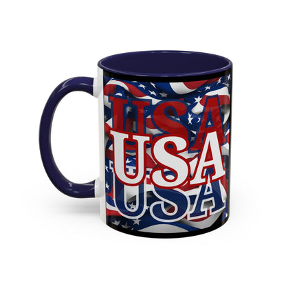 USA White font Center Patriot Black Accent Mug by theGreenDragonTavern.shop