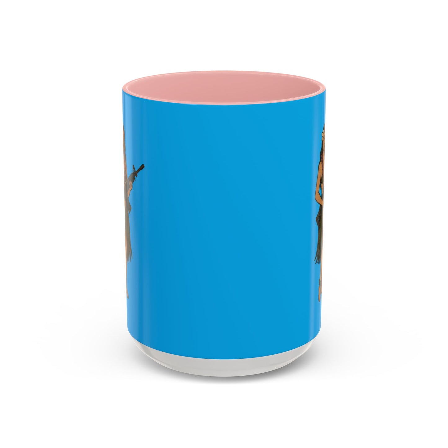 Hula Girl Packin' Heat Light Blue Accent Mug by theGreenDragonTavern.shop