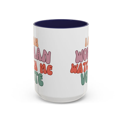 I Am Woman Watch Me Vote White Accent Mug by theGreenDragonTavern.shop
