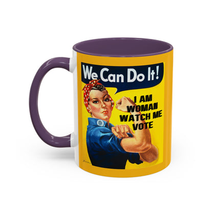 I Am Woman Watch Me Vote Rosie Yellow Accent Mug by theGreenDragonTavern.shop