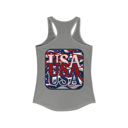 2-sided, RED White and Blue USA Patriot Women's Racerback Tank Top by theGreenDragonTavern.shop