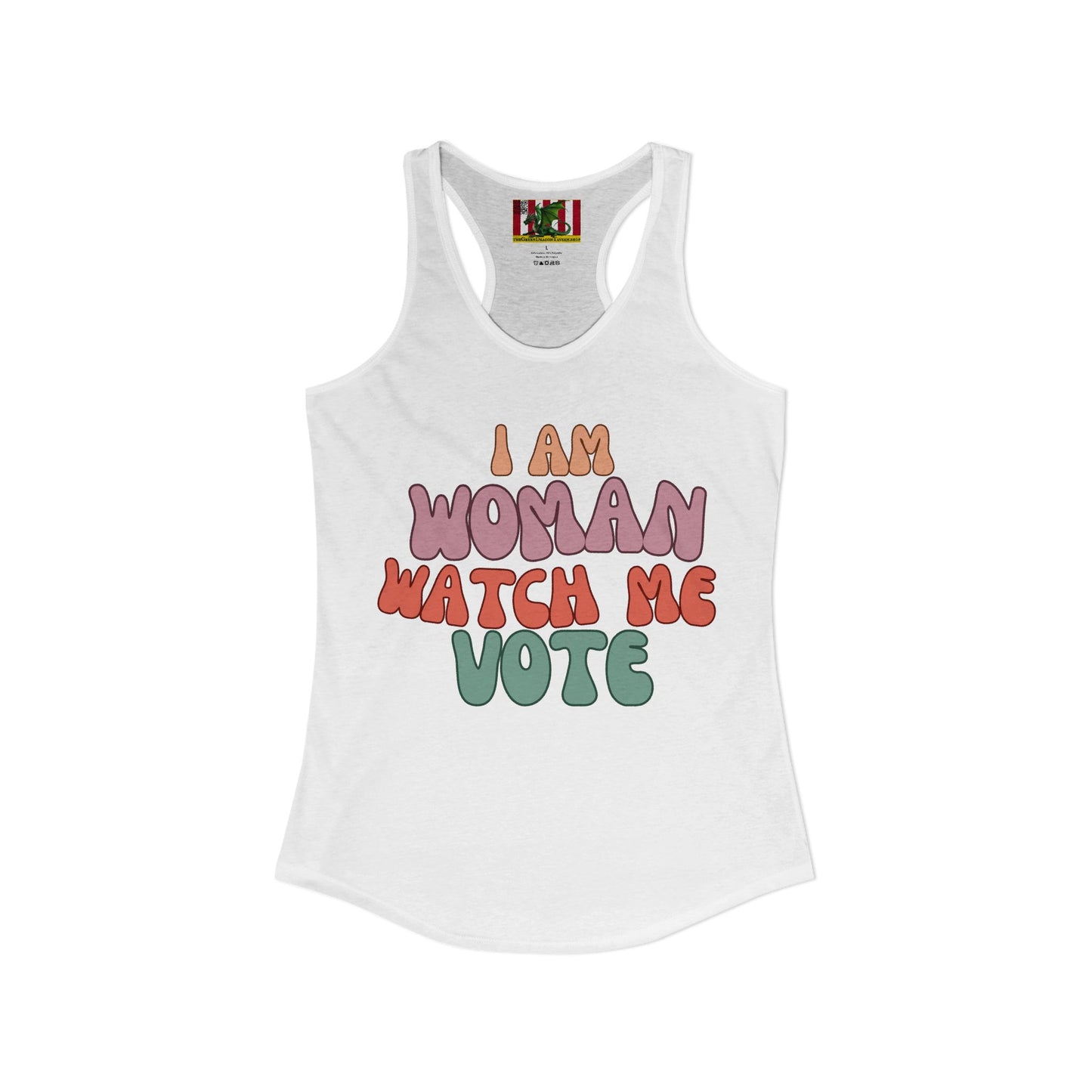 I Am Woman Watch Me Vote Women's Racerback Tank Top by theGreenDragonTavern.shop