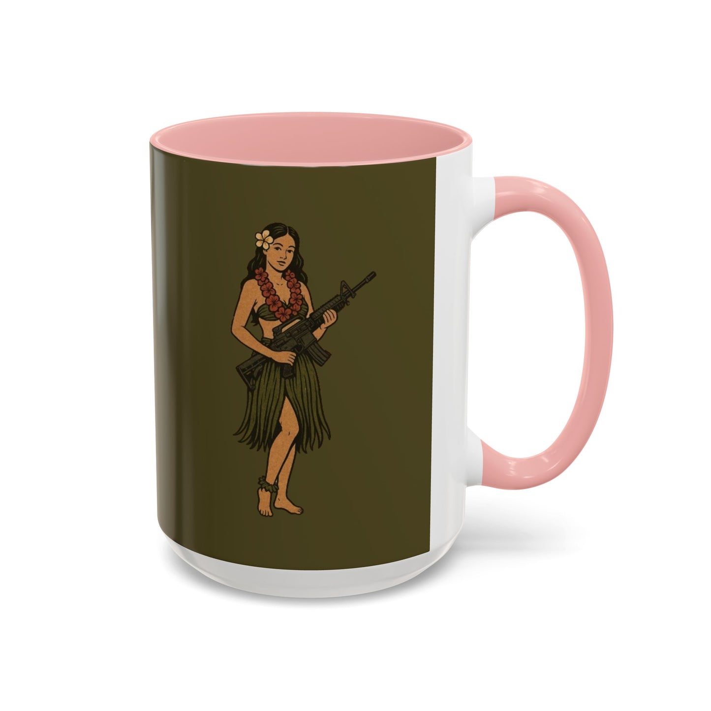 Hula Girl Packin' Heat Dark Green Accent Mug by theGreenDragonTavern.shop