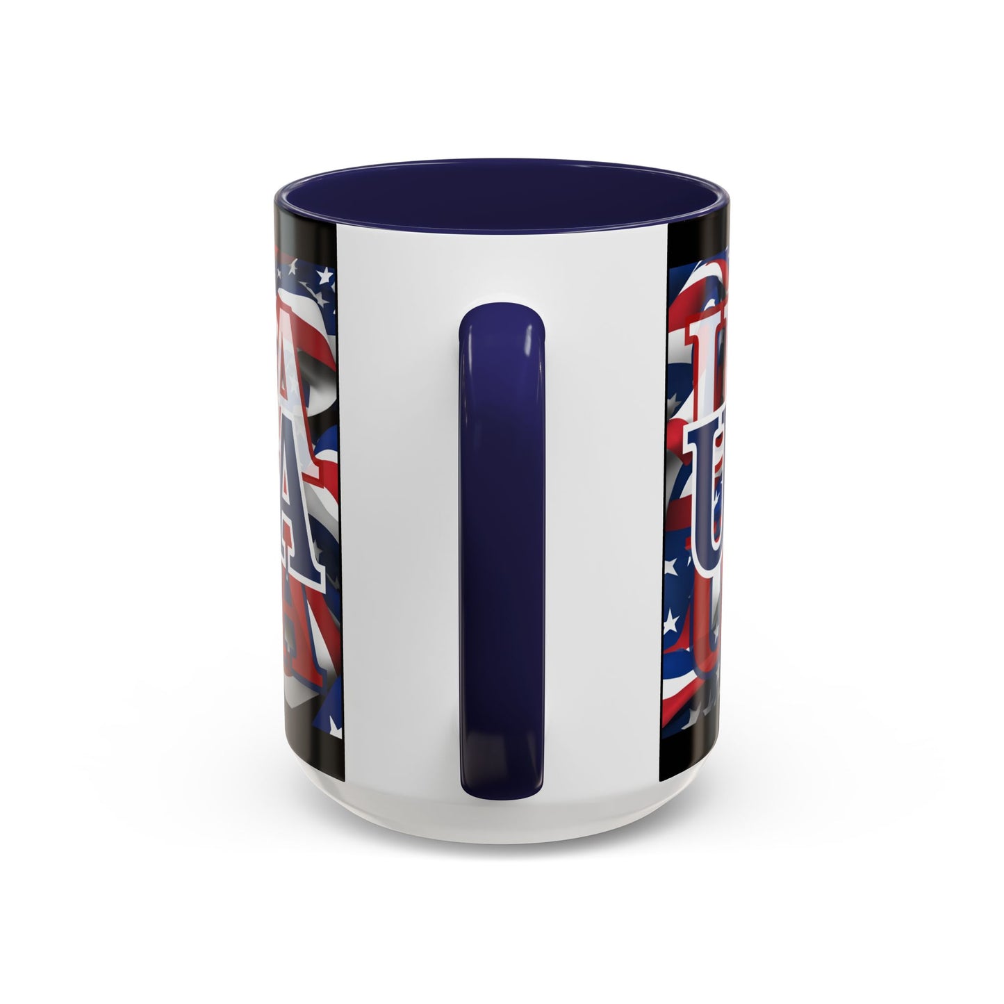 USA Blue font Center Patriot Black Accent Mug by theGreenDragonTavern.shop