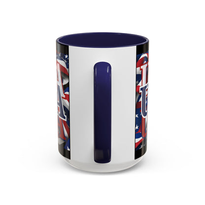 USA Blue font Center Patriot Black Accent Mug by theGreenDragonTavern.shop