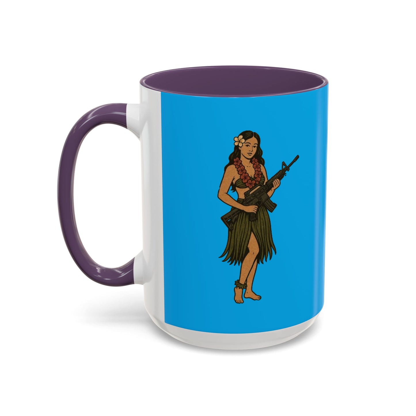 Hula Girl Packin' Heat Light Blue Accent Mug by theGreenDragonTavern.shop