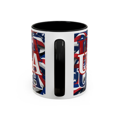 USA White font Center Patriot White Accent Mug by theGreenDragonTavern.shop
