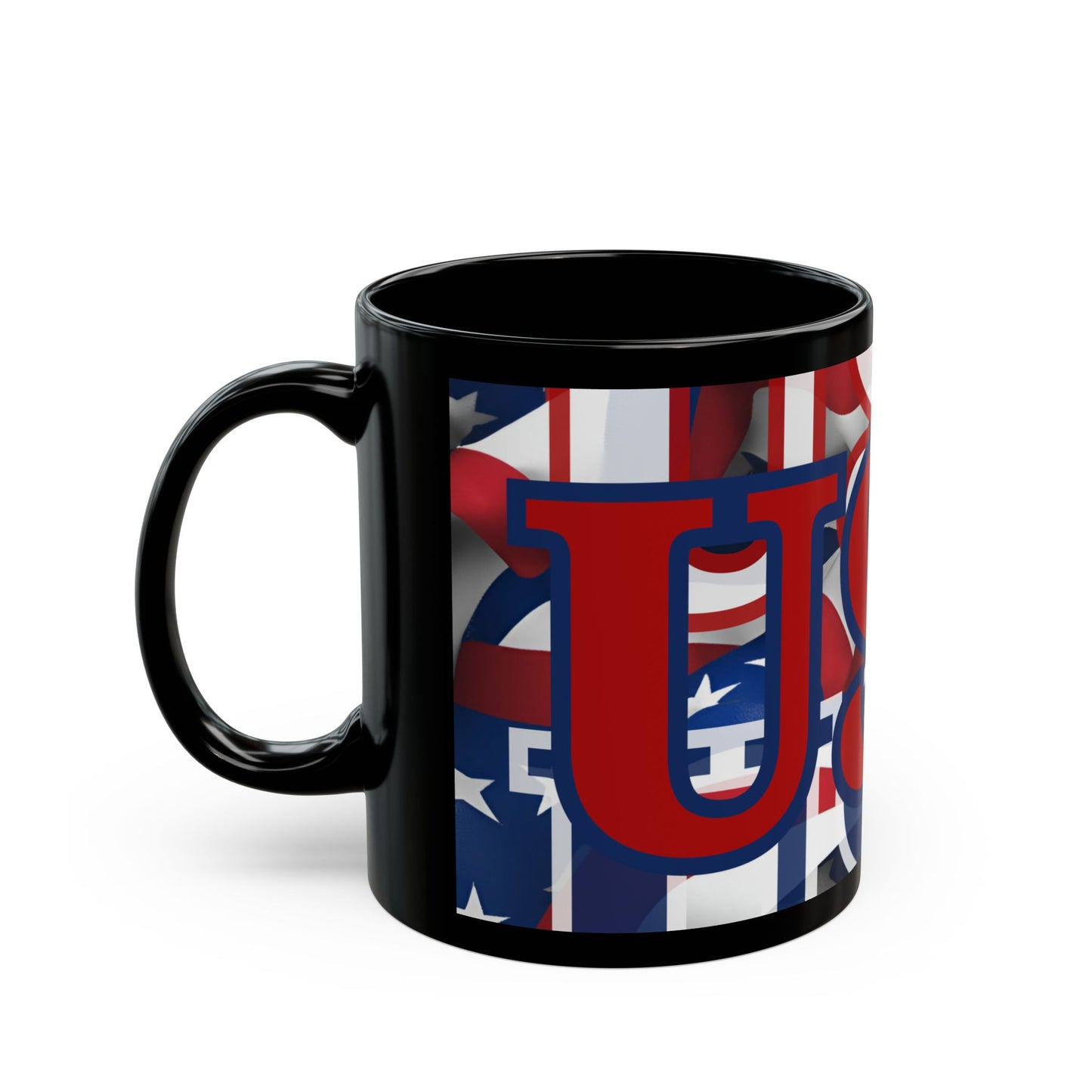 USA! USA! USA Red font Patriot Black Mug by theGreenDragonTavern.shop