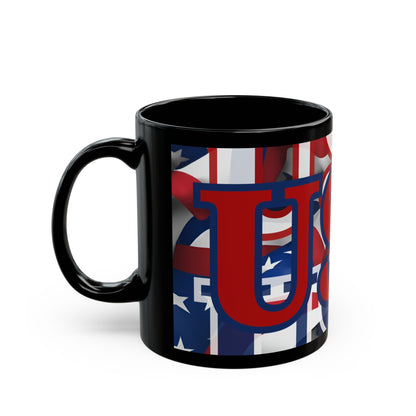 USA! USA! USA Red font Patriot Black Mug by theGreenDragonTavern.shop