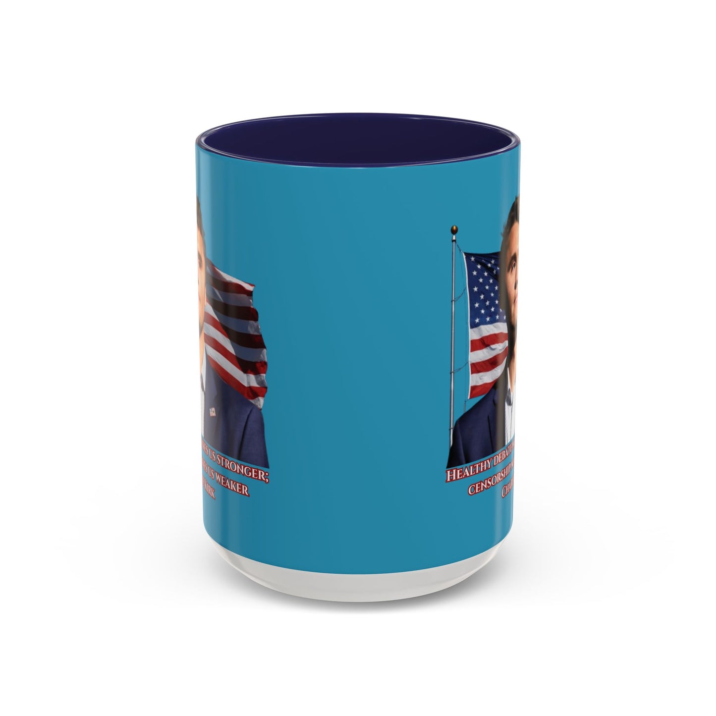 Charlie Kirk, Healthy Debate Turquoise Accent Mug by theGreenDragonTavern.shop