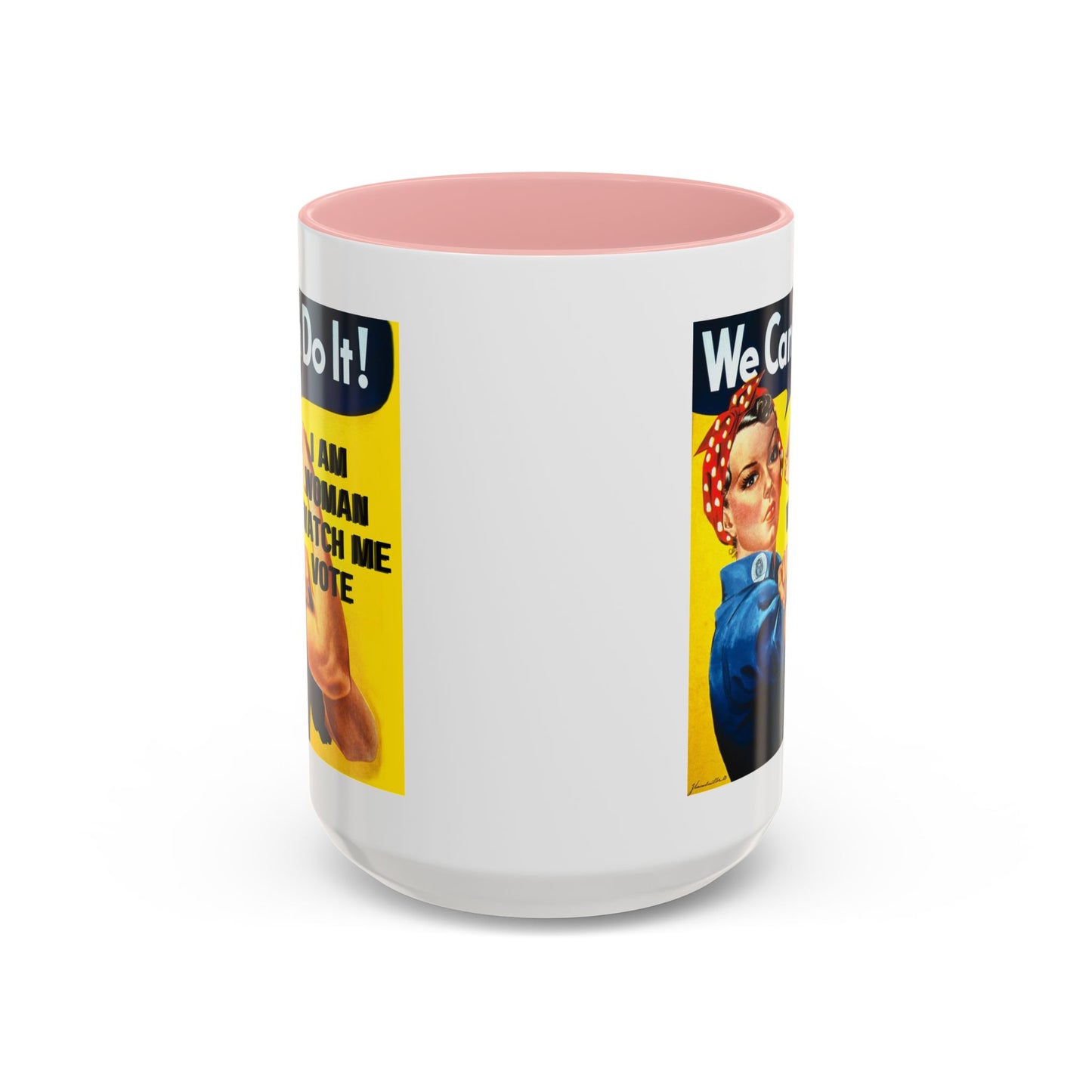I Am Woman Watch Me Vote Rosie White Accent Mug by theGreenDragonTavern.shop