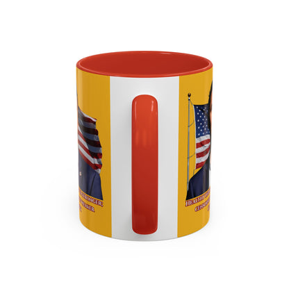 Charlie Kirk, Healthy Debate Yellow Accent Mug by theGreenDragonTavern.shop