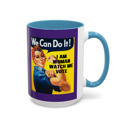 I Am Woman Watch Me Vote Rosie Dark Purple Accent Mug by theGreenDragonTavern.shop