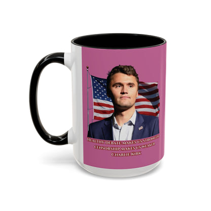 Charlie Kirk, Healthy Debate Pink Accent Mug by theGreenDragonTavern.shop