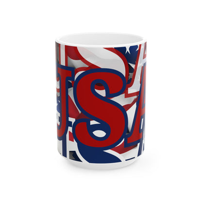 USA! USA! USA Red font Patriot White Mug by theGreenDragonTavern.shop