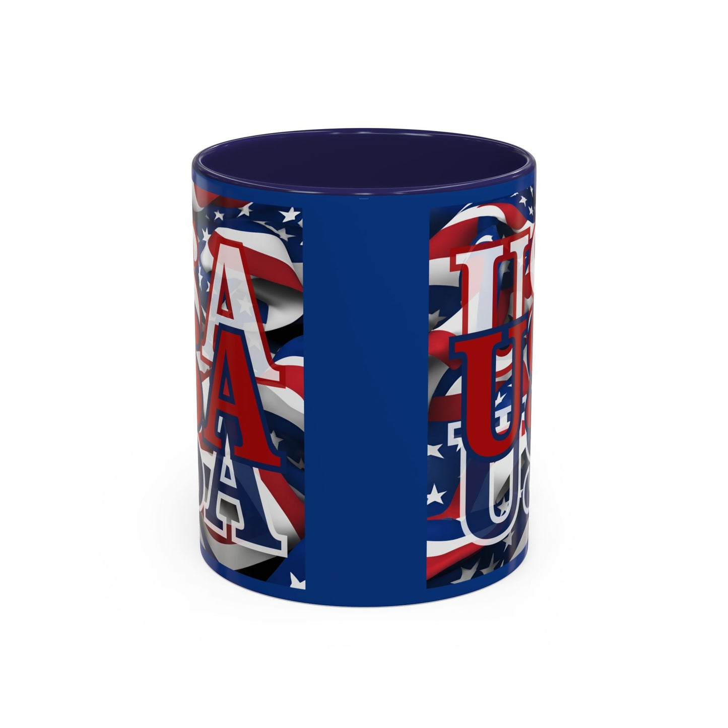 USA Red font Center Patriot Blue Accent Mug by theGreenDragonTavern.shop