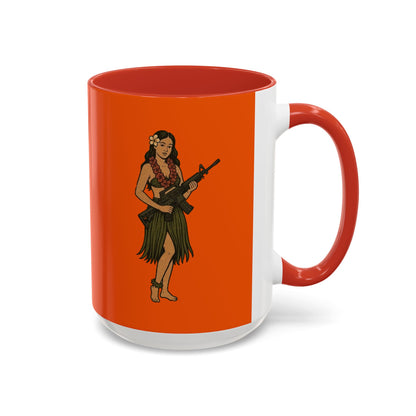 Hula Girl Packin' Heat Orange Accent Mug by theGreenDragonTavern.shop