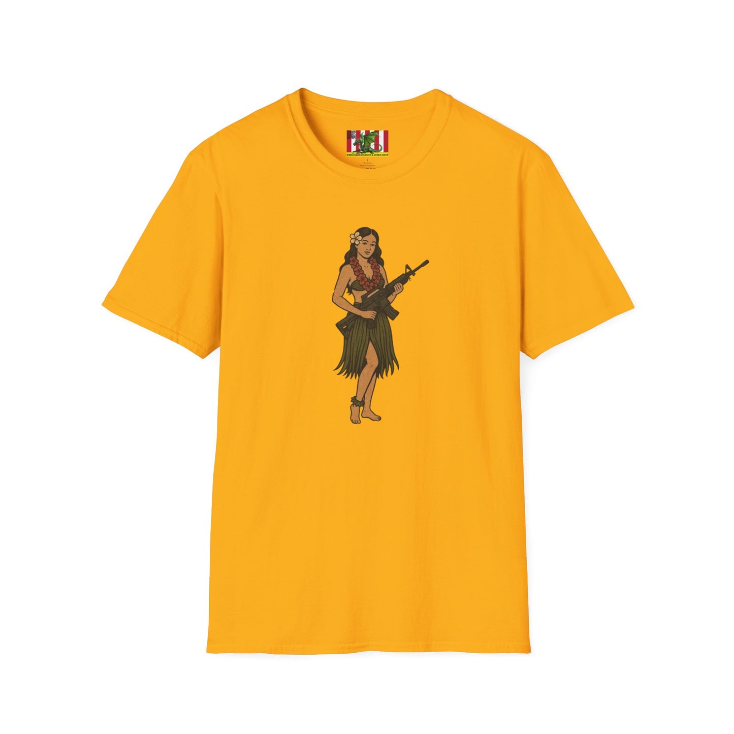 Hula Girl Packin' Heat Light colors Unisex T-Shirt by theGreenDragonTavern.shop