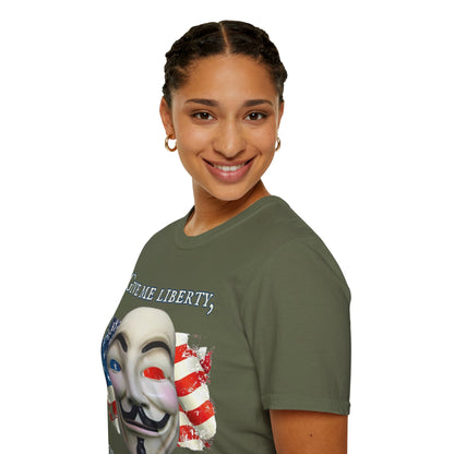 Vendetta, "Give me liberty, or give me death!" Dark colors Unisex T-Shirt by theGreenDragonTavern.shop