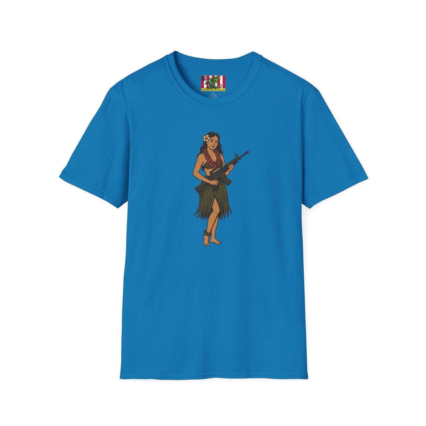 Hula Girl Packin' Heat Dark colors Unisex T-Shirt by theGreenDragonTavern.shop
