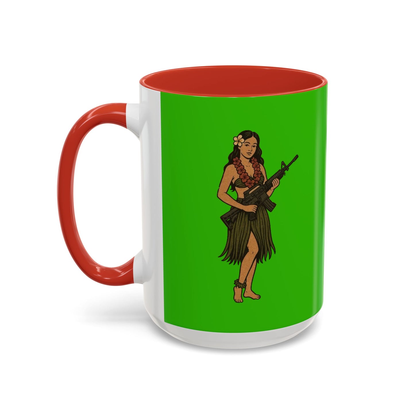Hula Girl Packin' Heat Light Green Accent Mug by theGreenDragonTavern.shop
