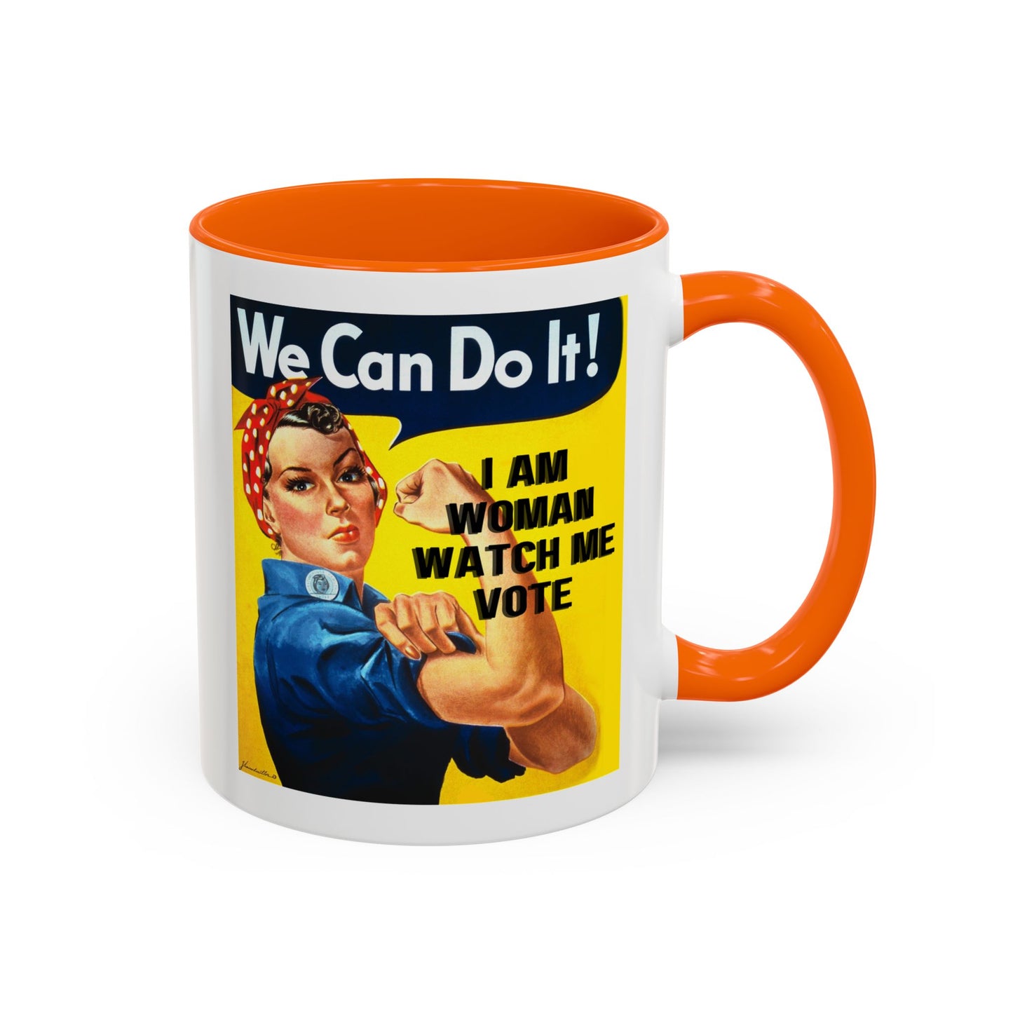 I Am Woman Watch Me Vote Rosie White Accent Mug by theGreenDragonTavern.shop