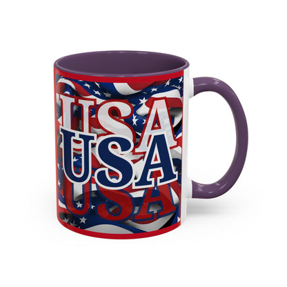 USA Blue font Center Patriot Red Accent Mug by theGreenDragonTavern.shop