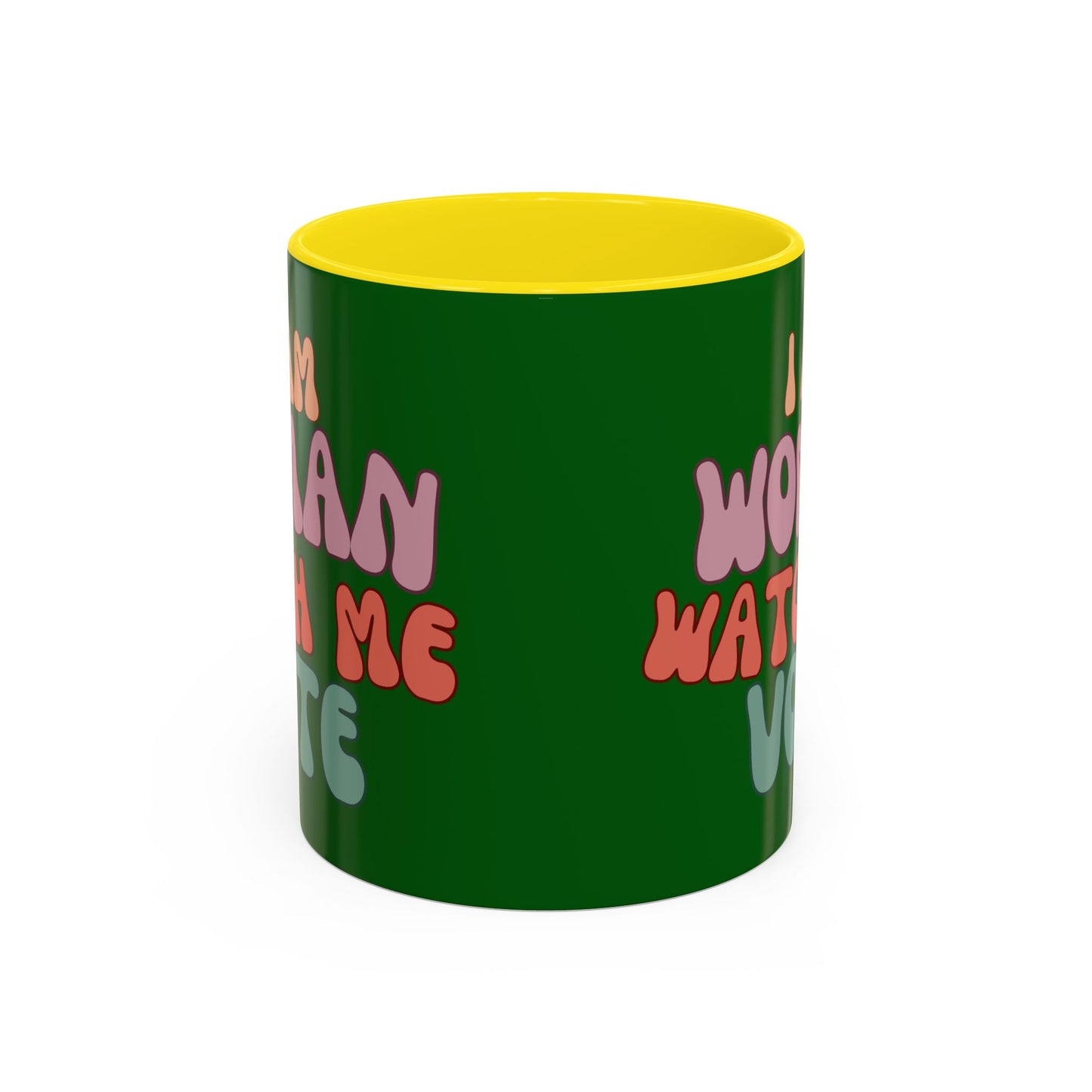 I Am Woman Watch Me Vote Dark Green Accent Mug by theGreenDragonTavern.shop