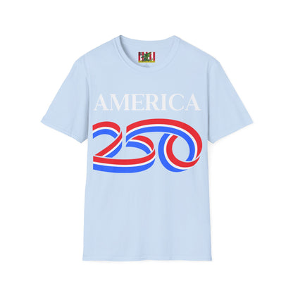 America 250 White font, Light colors, Unisex T-Shirt by theGreenDragonTavern.shop
