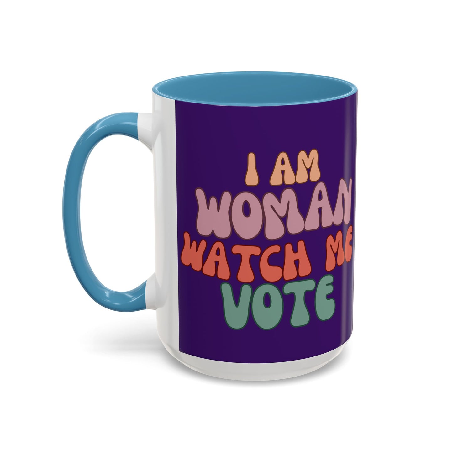 I Am Woman Watch Me Vote Dark Purple Accent Mug by theGreenDragonTavern.shop