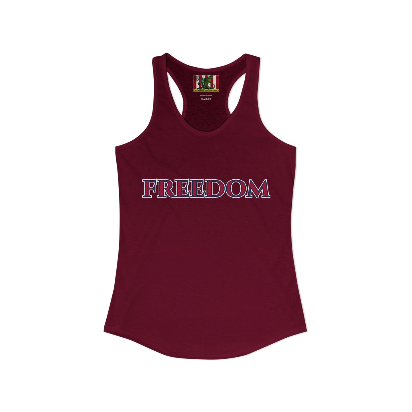 Freedom, Red font Woman's Racerback Tank Top by theGreenDragonTavern.shop