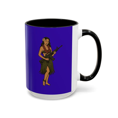 Hula Girl Packin' Heat Dark Purple Accent Mug by theGreenDragonTavern.shop