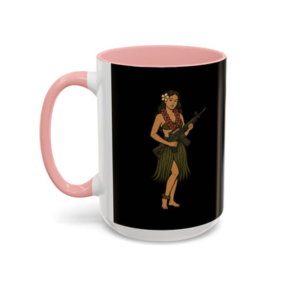 Hula Girl Packin' Heat Black Accent Mug by theGreenDragonTavern.shop