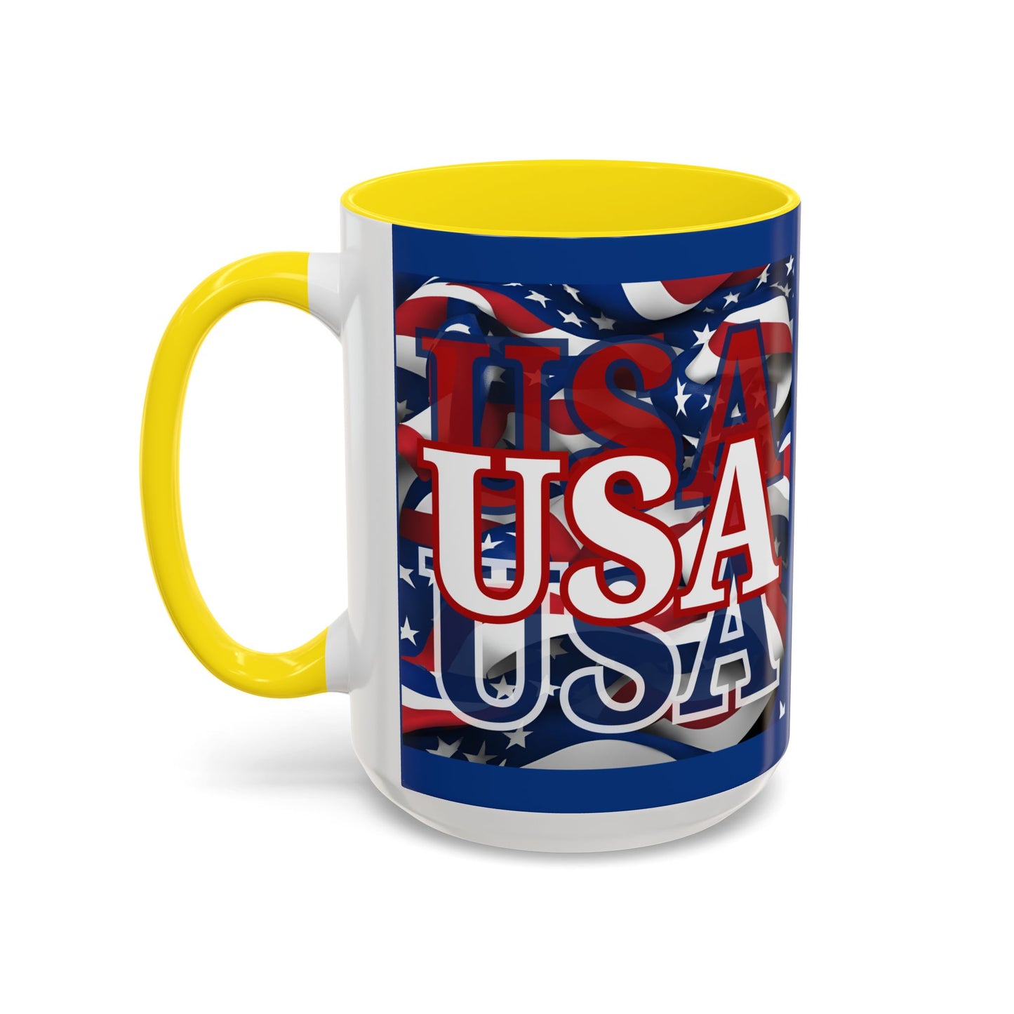 USA White font Center Patriot Blue Accent Mug by theGreenDragonTavern.shop
