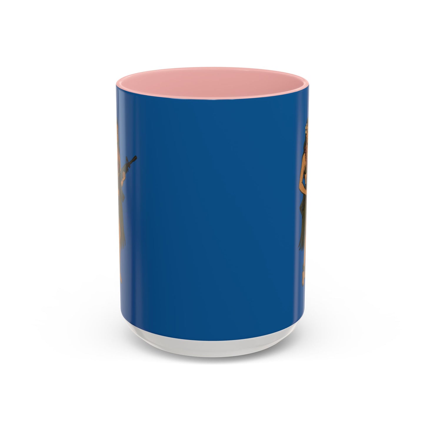 Hula Girl Packin' Heat Dark Blue Accent Mug by theGreenDragonTavern.shop
