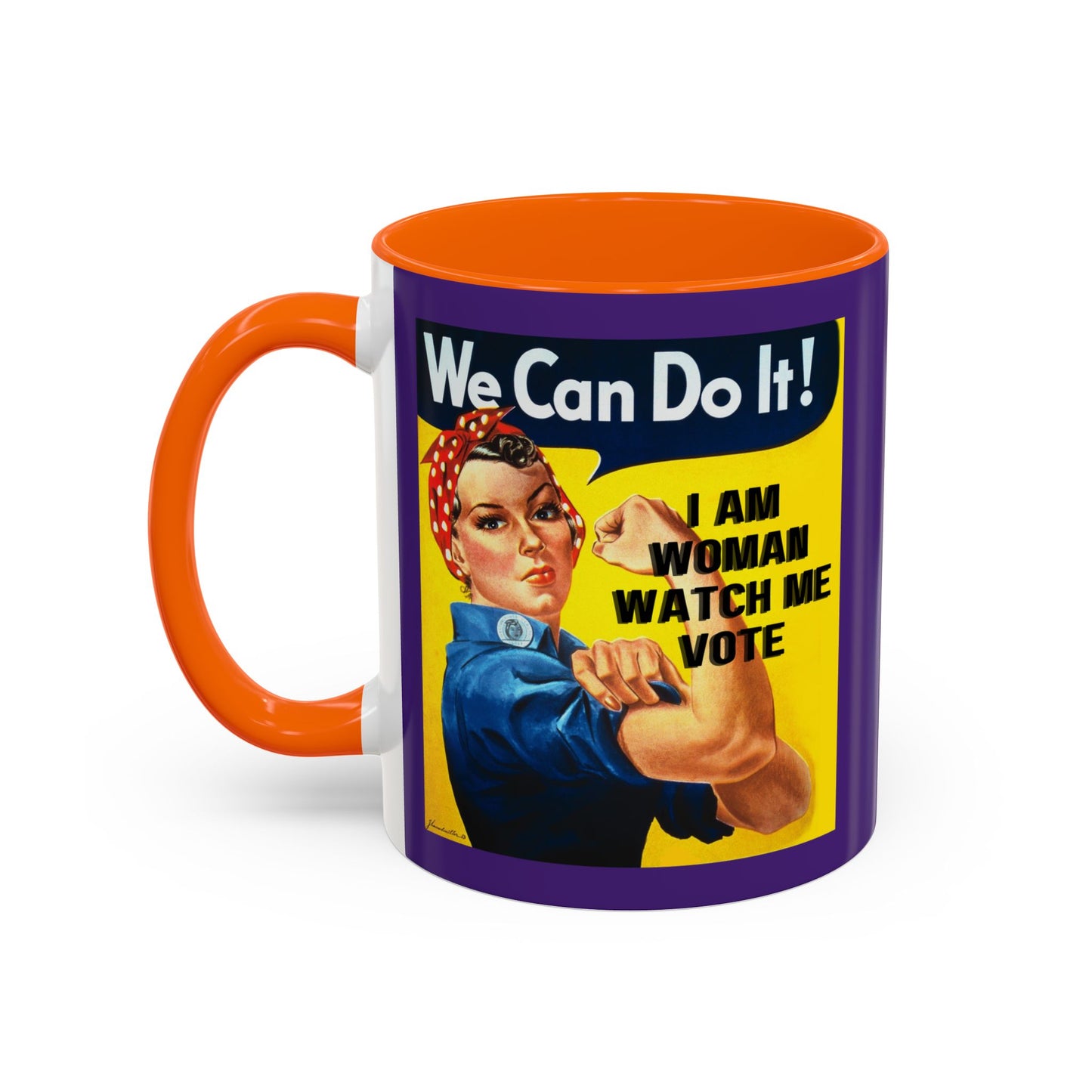 I Am Woman Watch Me Vote Rosie Dark Purple Accent Mug by theGreenDragonTavern.shop