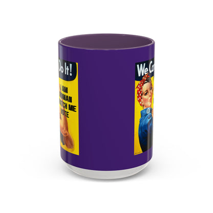 I Am Woman Watch Me Vote Rosie Dark Purple Accent Mug by theGreenDragonTavern.shop