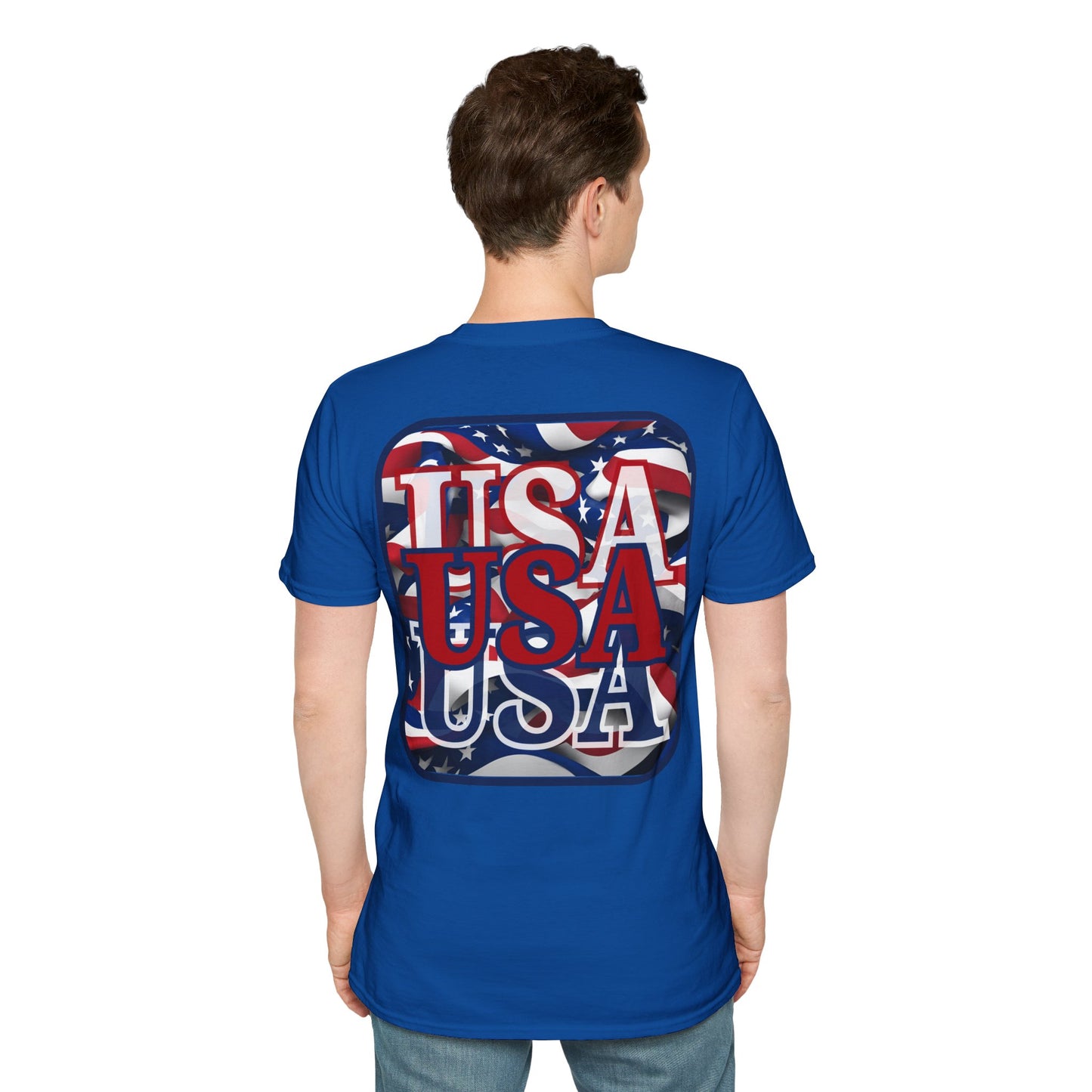 2-sided, RED White and Blue USA Patriot Dark colors Unisex T-Shirt by theGreenDragonTavern.shop