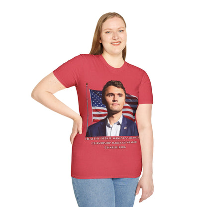 Charlie Kirk, Healthy Debate Light colors Unisex T-Shirt by theGreenDragonTavern.shop