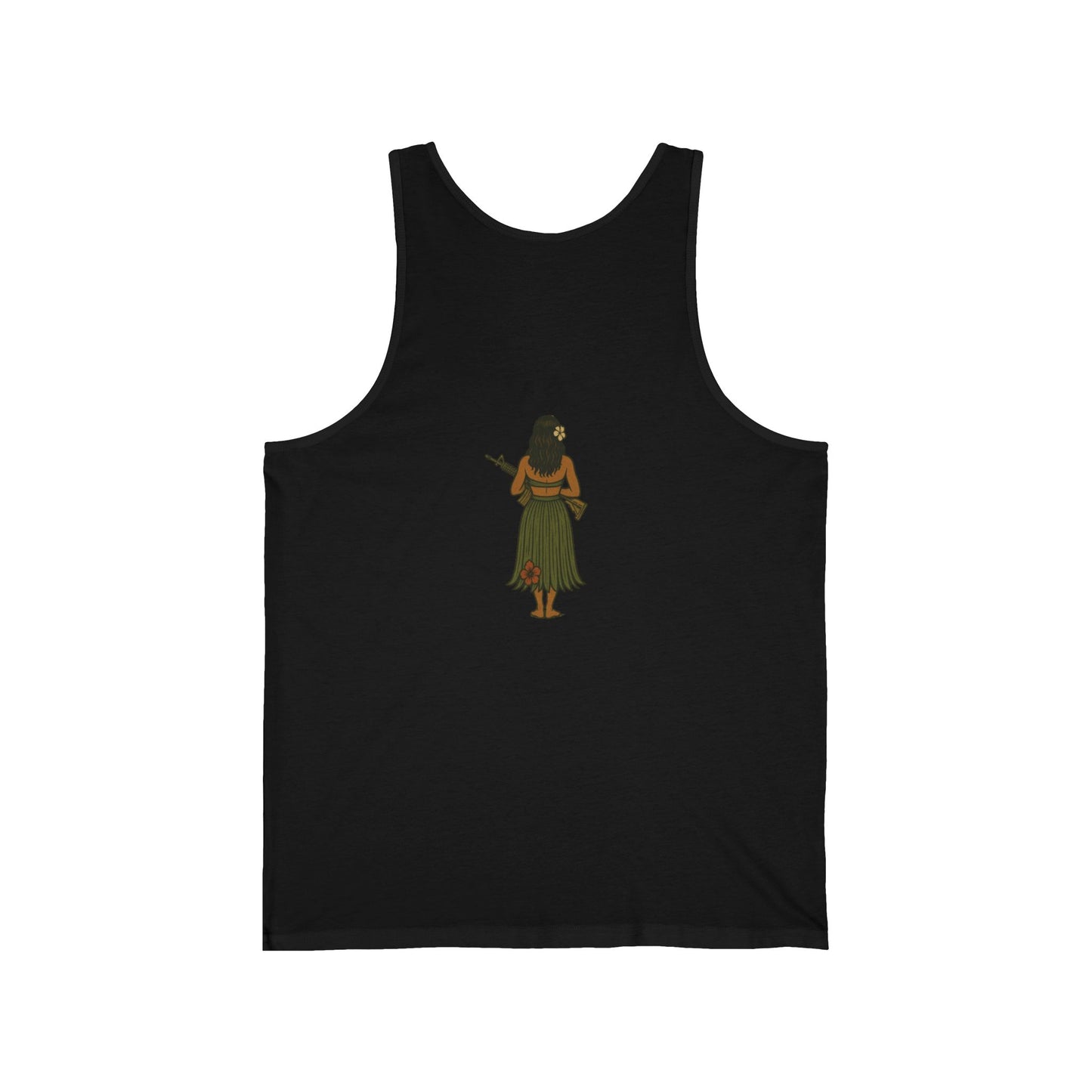 2-sided, Hula Girl Packin' Heat Unisex Jersey Tank Top by theGreenDragonTavern.shop