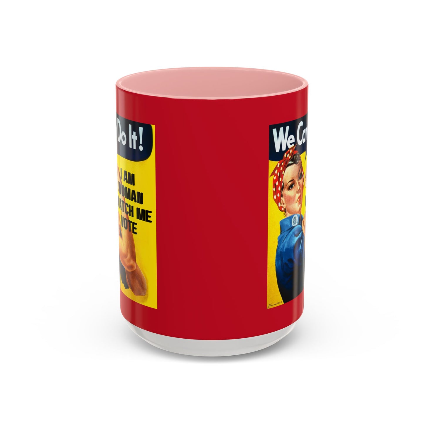 I Am Woman Watch Me Vote Rosie Red Accent Mug by theGreenDragonTavern.shop