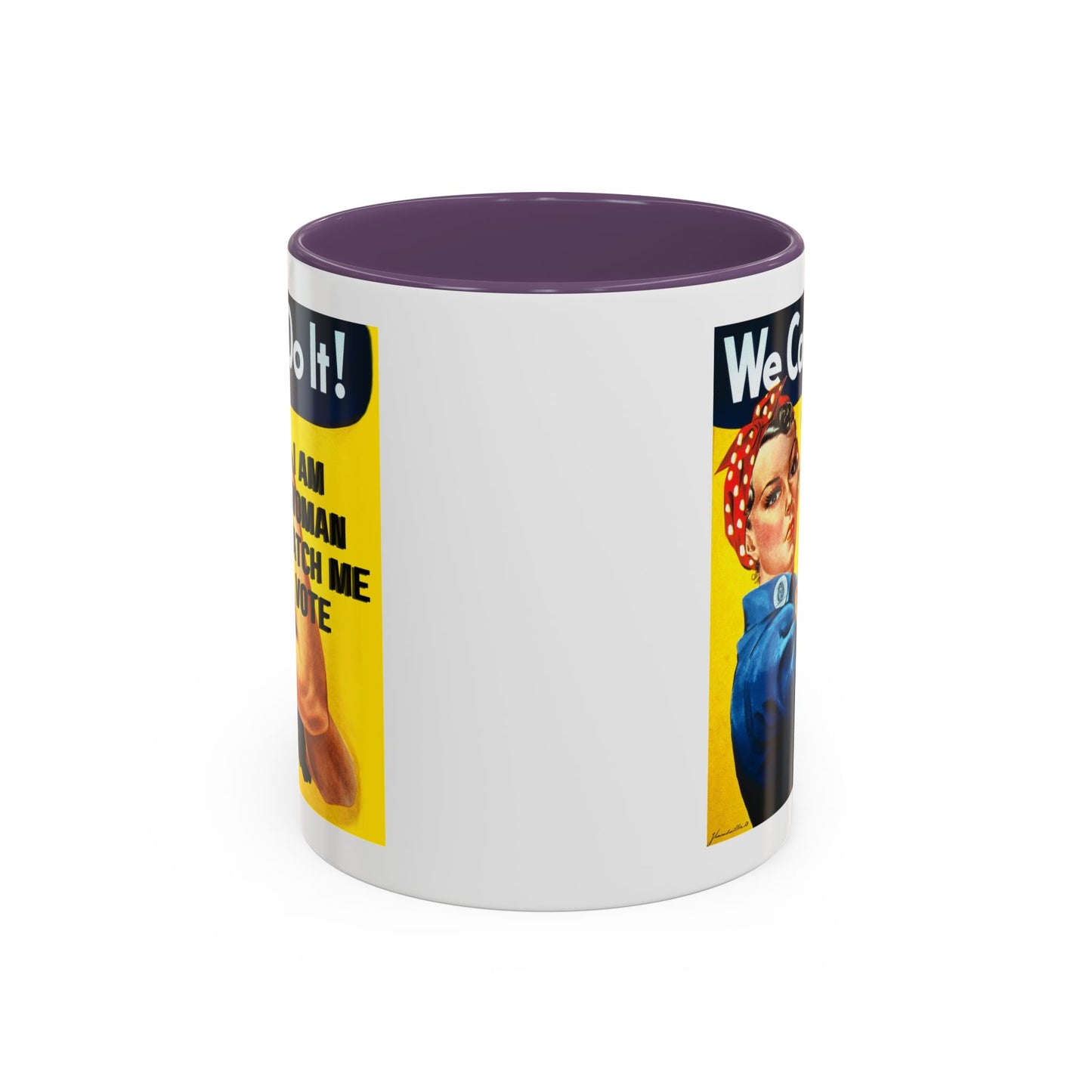 I Am Woman Watch Me Vote Rosie White Accent Mug by theGreenDragonTavern.shop